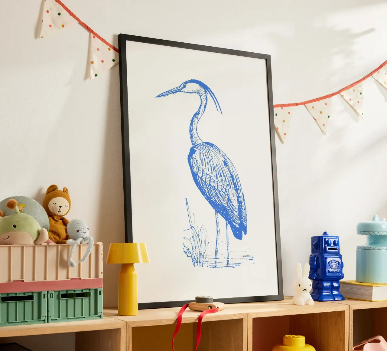 Print van blauwe reiger met structuur - Kustnatuur, Wetland Art poster van ClubArt