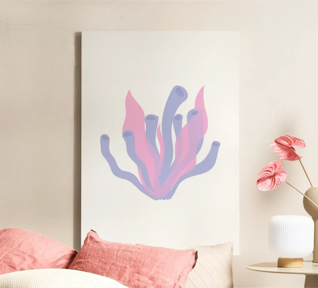Roze & Blauw Koraal Abstract - Zeemeermincore, Decoratie Oceaanleven canvas met Baklijst van ClubArt