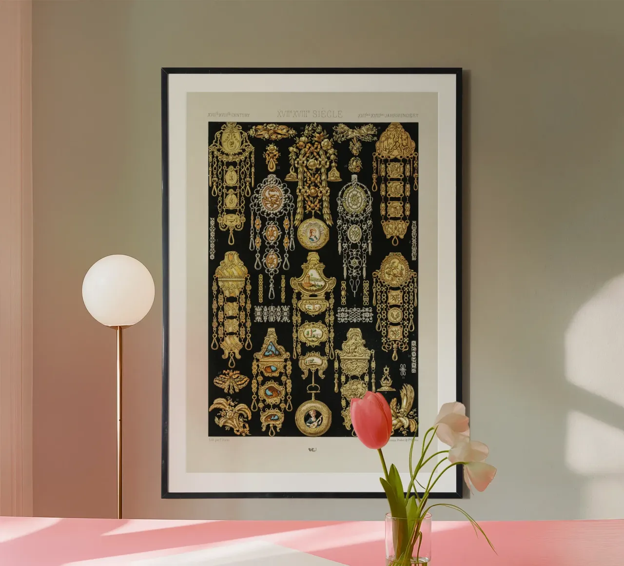 Gioielli Albert Racine del XVII-XVIII secolo - Patte d'oro d'epoca poster con telaio in alluminio da ClubArt