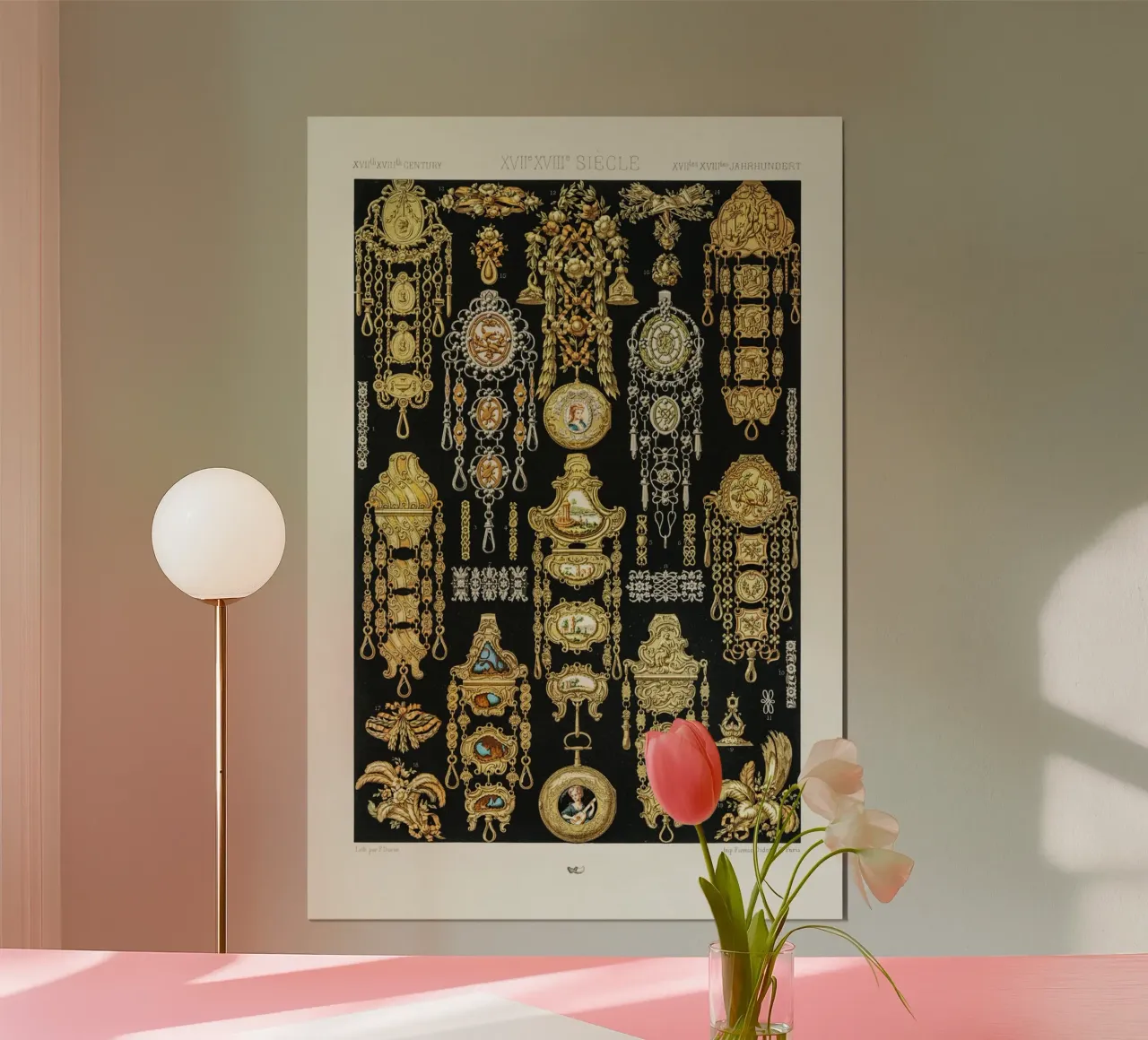 Gioielli Albert Racine del XVII-XVIII secolo - Patte d'oro d'epoca poster con telaio in alluminio da ClubArt
