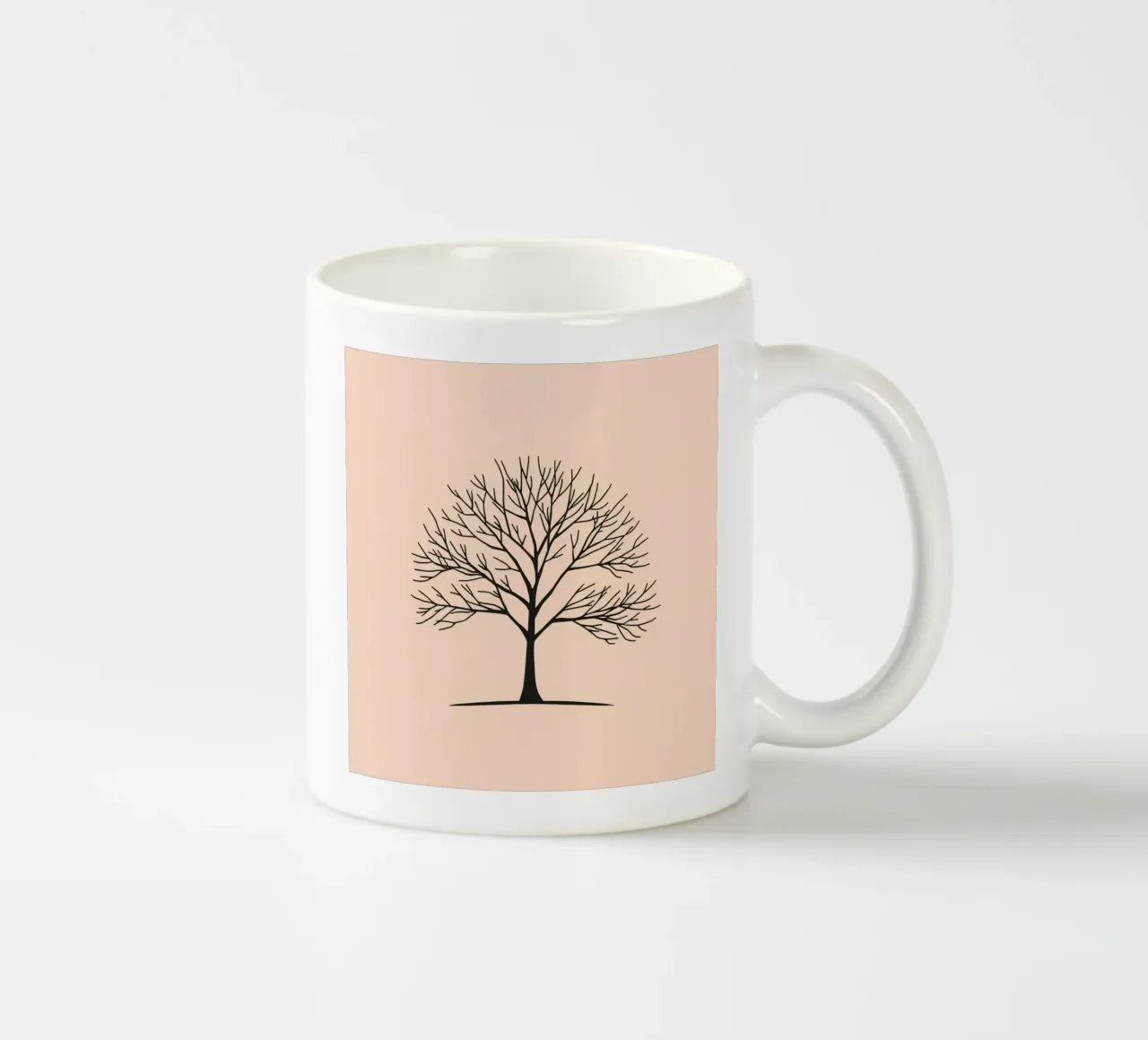 Bare tree with intricate branches against a pale background ceramic mug by DesignDoodle