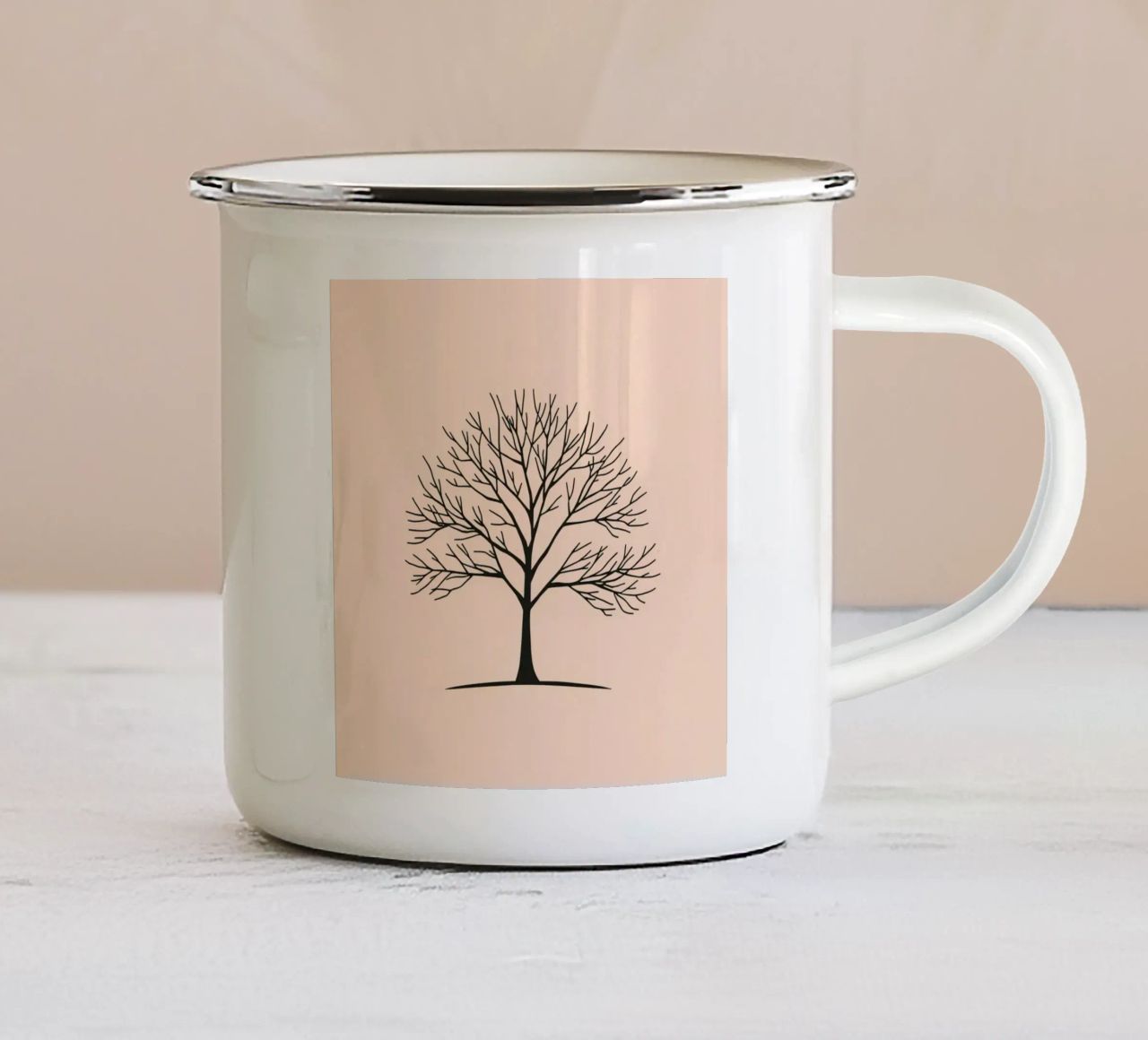 Bare tree with intricate branches against a pale background enamel mug by DesignDoodle