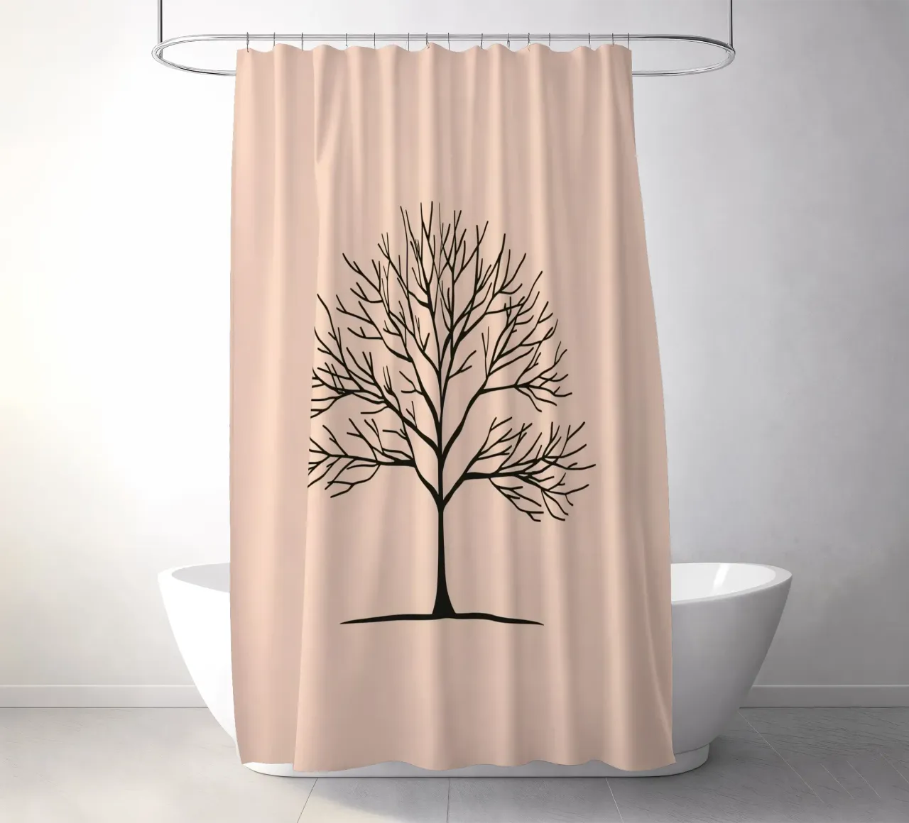 Bare tree with intricate branches against a pale background shower curtain by DesignDoodle