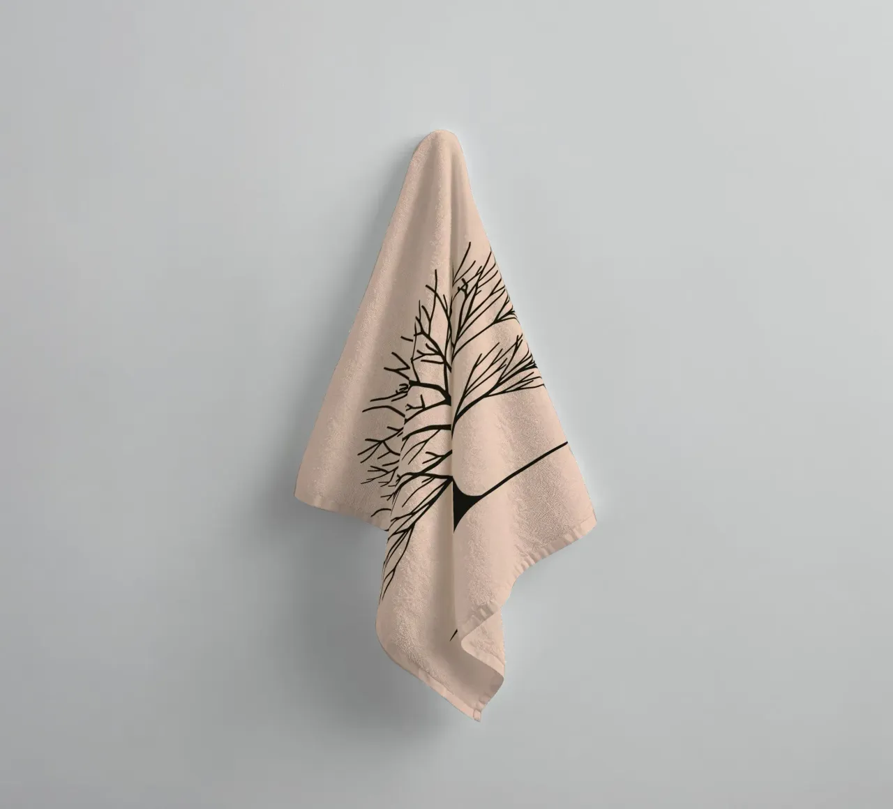 Bare tree with intricate branches against a pale background towel by DesignDoodle