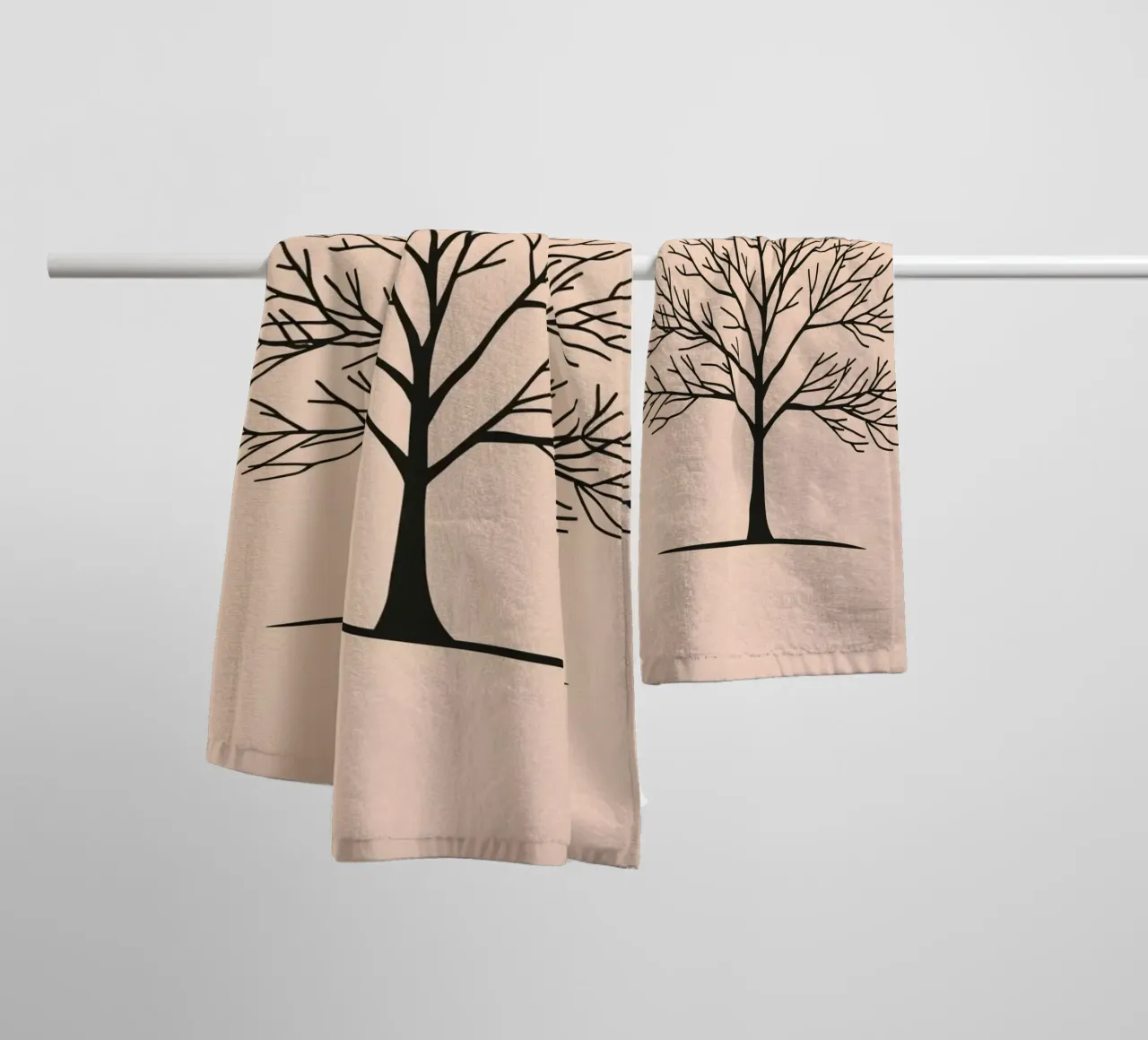 Bare tree with intricate branches against a pale background towel by DesignDoodle