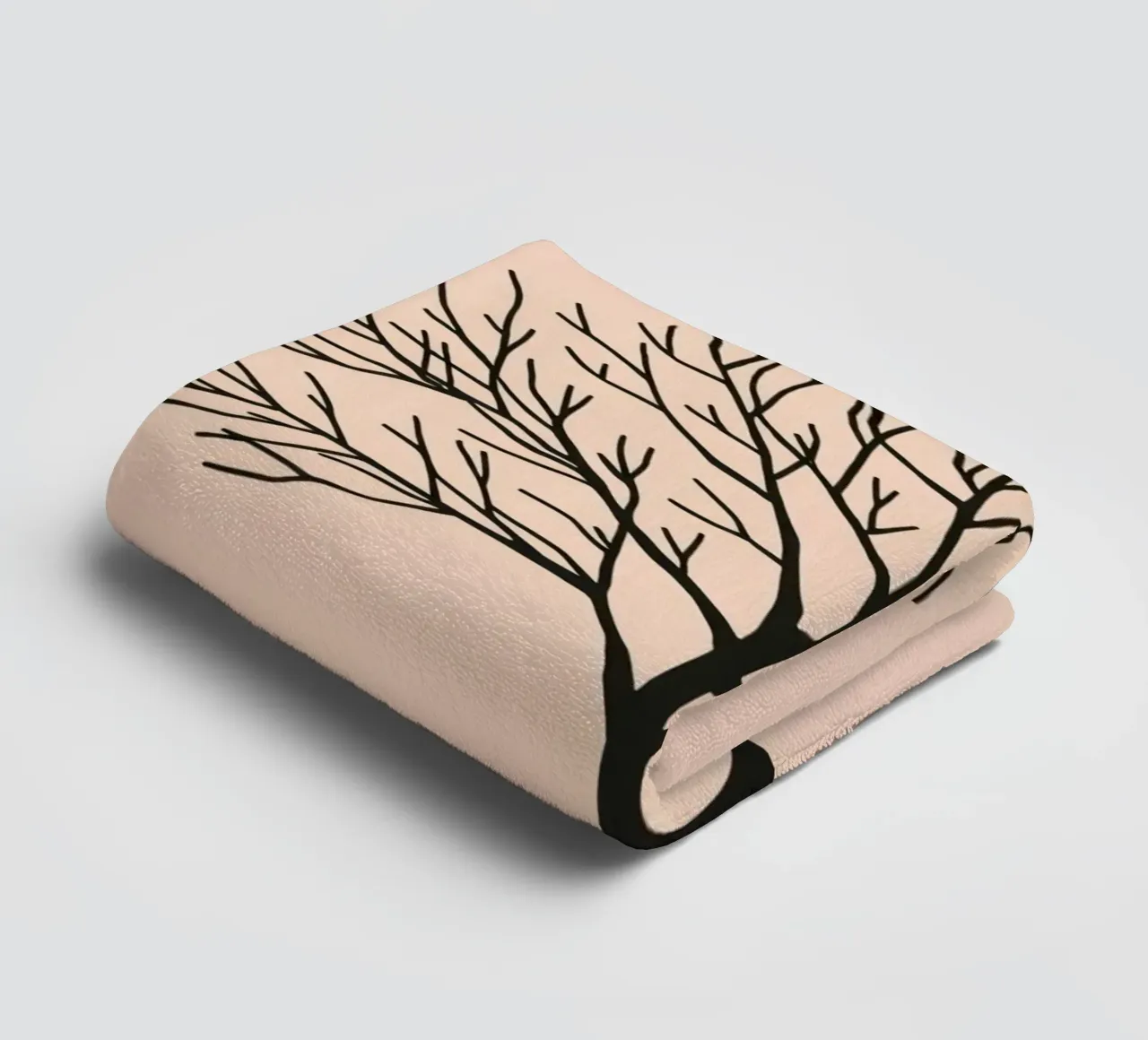Bare tree with intricate branches against a pale background towel by DesignDoodle