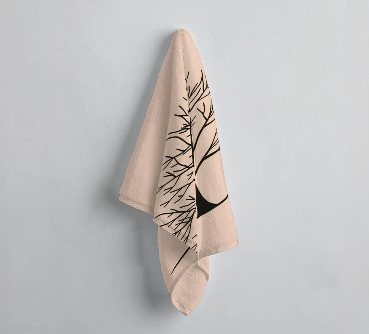 Bare tree with intricate branches against a pale background towel by DesignDoodle