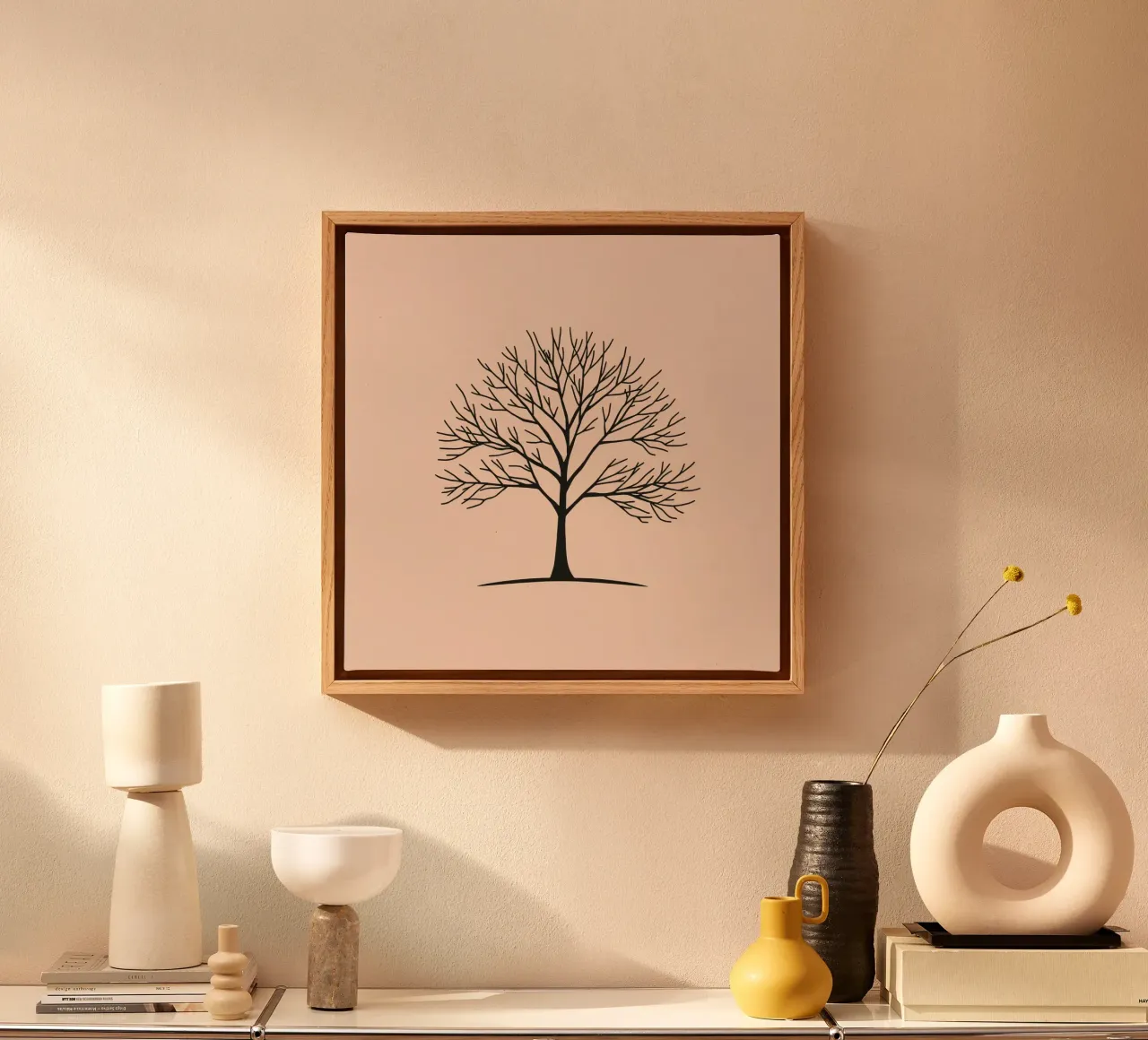 Bare tree with intricate branches against a pale background canvas by DesignDoodle