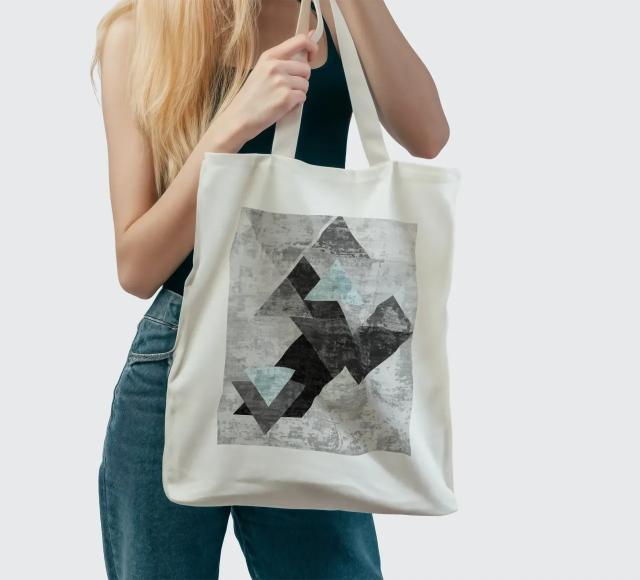 abstract geometric overlapping triangles borsa in juta da vintageshop