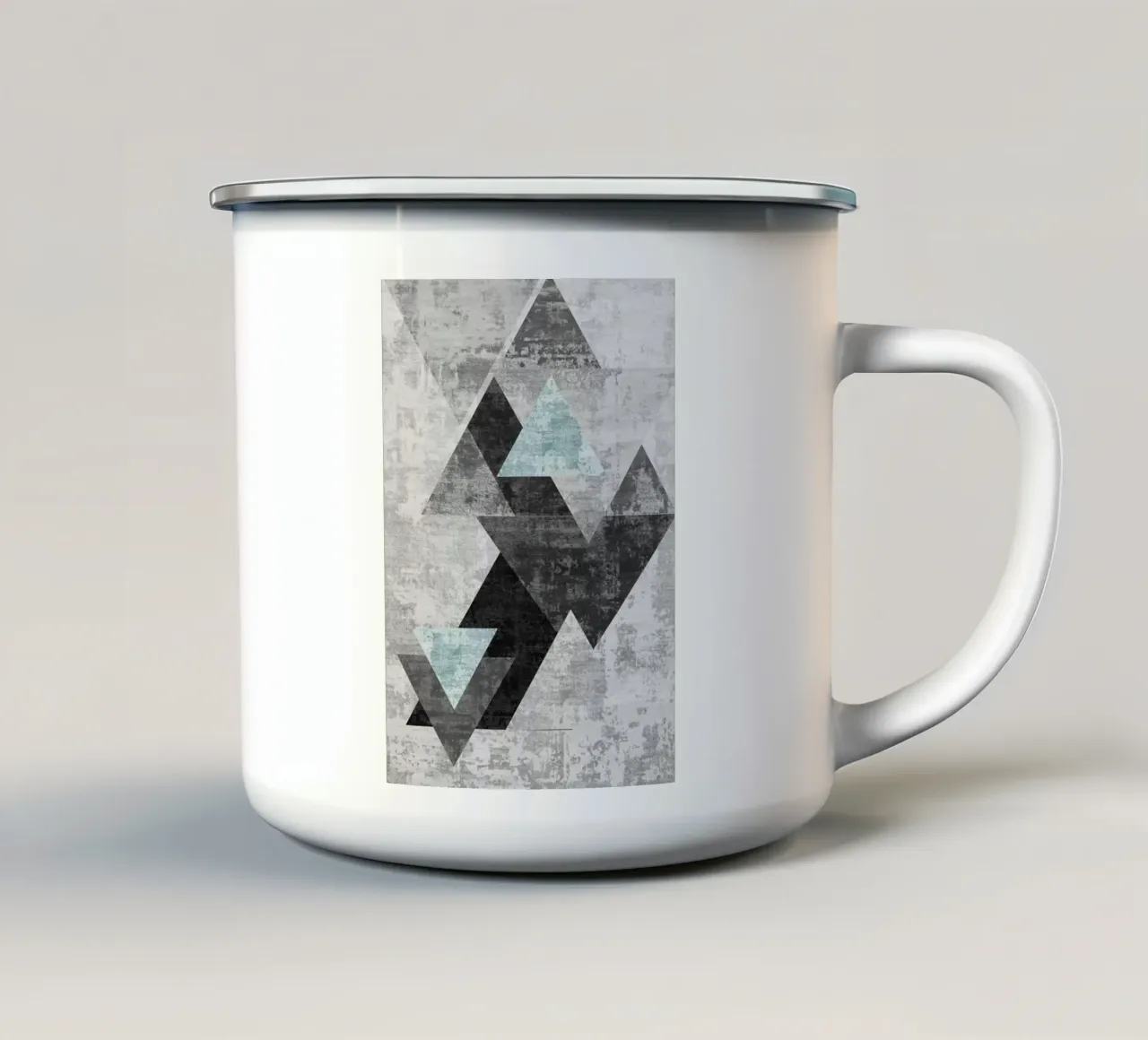 abstract geometric overlapping triangles enamel mug by vintageshop