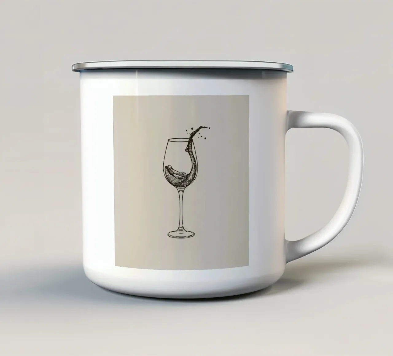 wine glass with splashing liquid on beige background enamel mug by DesignDoodle