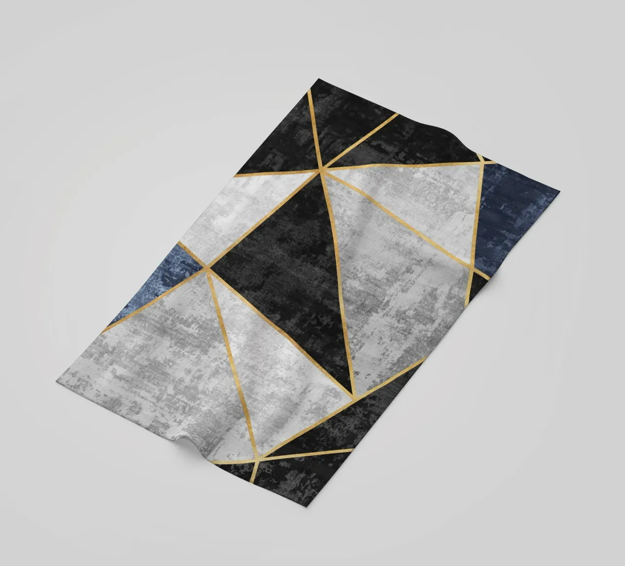 abstract triangles with golden lines strandhanddoek van vintageshop