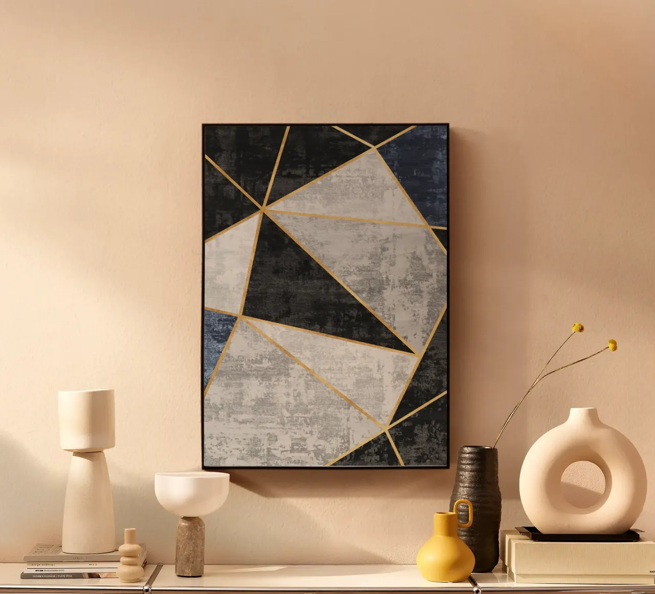 abstract triangles with golden lines plexiglass da vintageshop