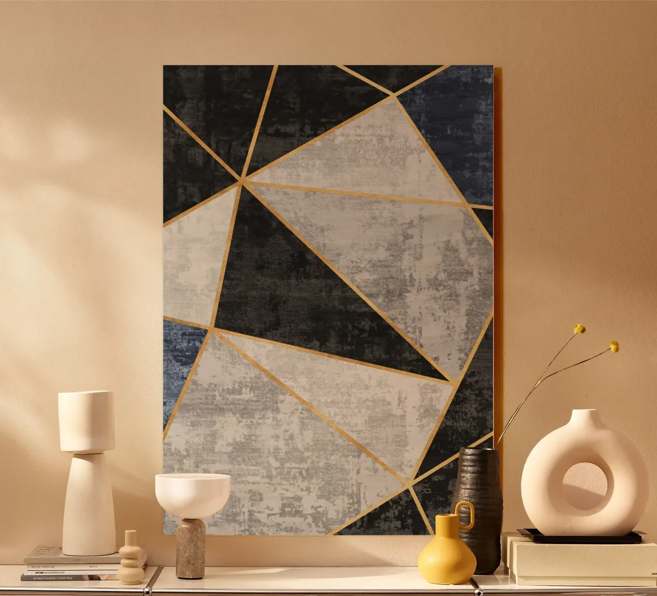 abstract triangles with golden lines plexiglass da vintageshop
