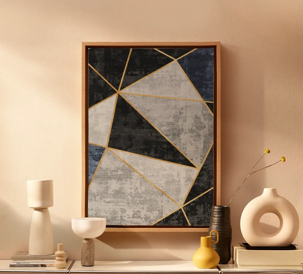 abstract triangles with golden lines tela da vintageshop