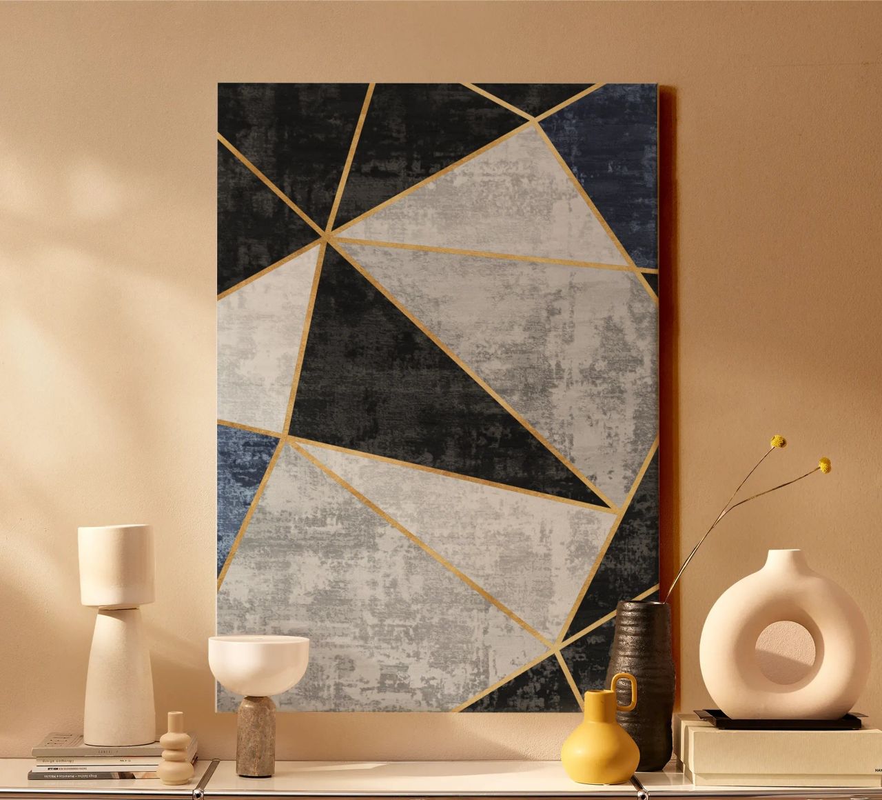 abstract triangles with golden lines tela da vintageshop