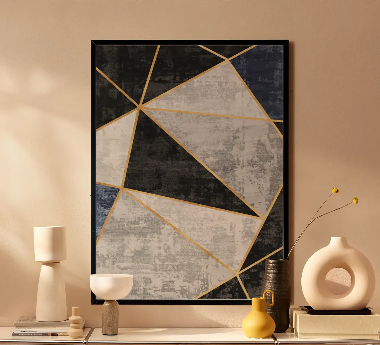 abstract triangles with golden lines hahnemühle van vintageshop