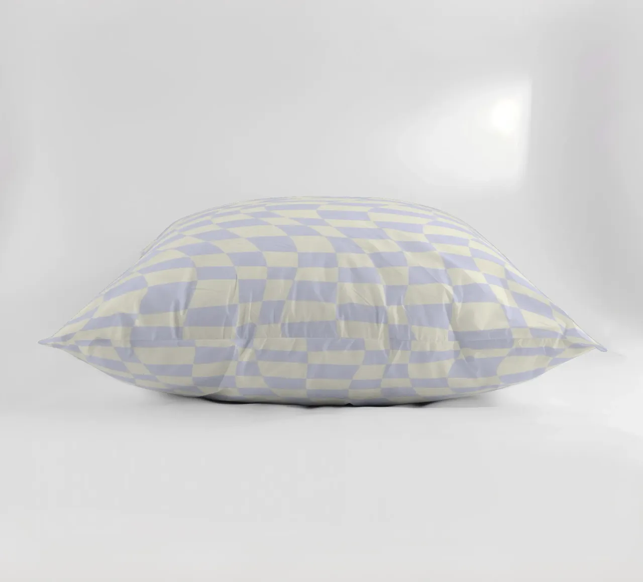 Pastel light purple wavy checker decorative cushion by Little Dean