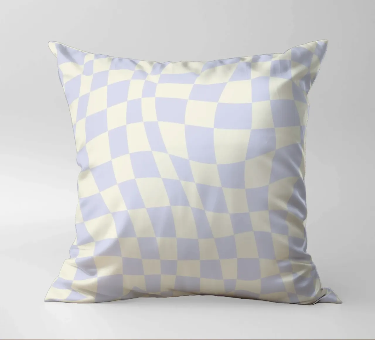 Pastel light purple wavy checker decorative cushion by Little Dean