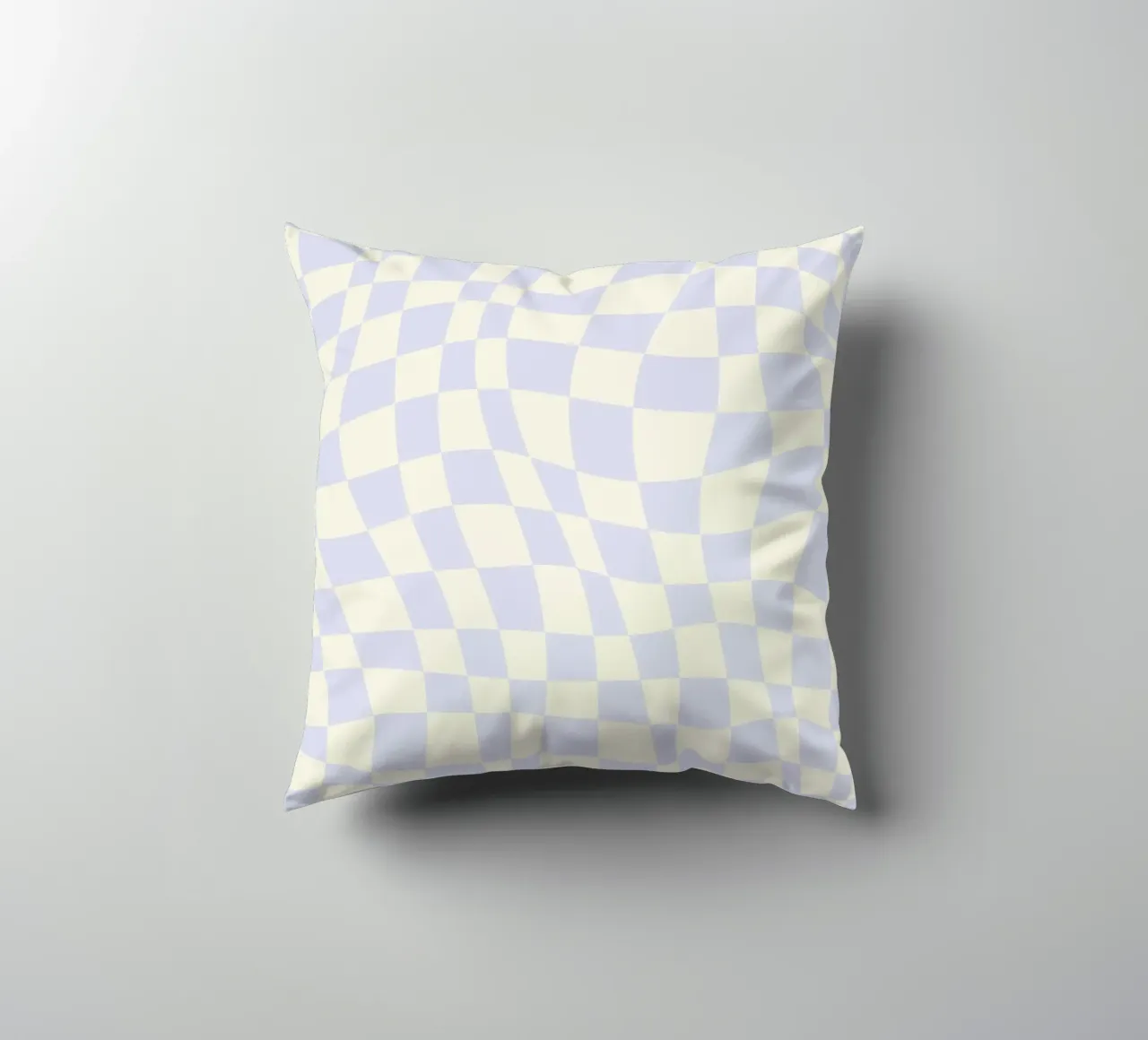 Pastel light purple wavy checker decorative cushion by Little Dean