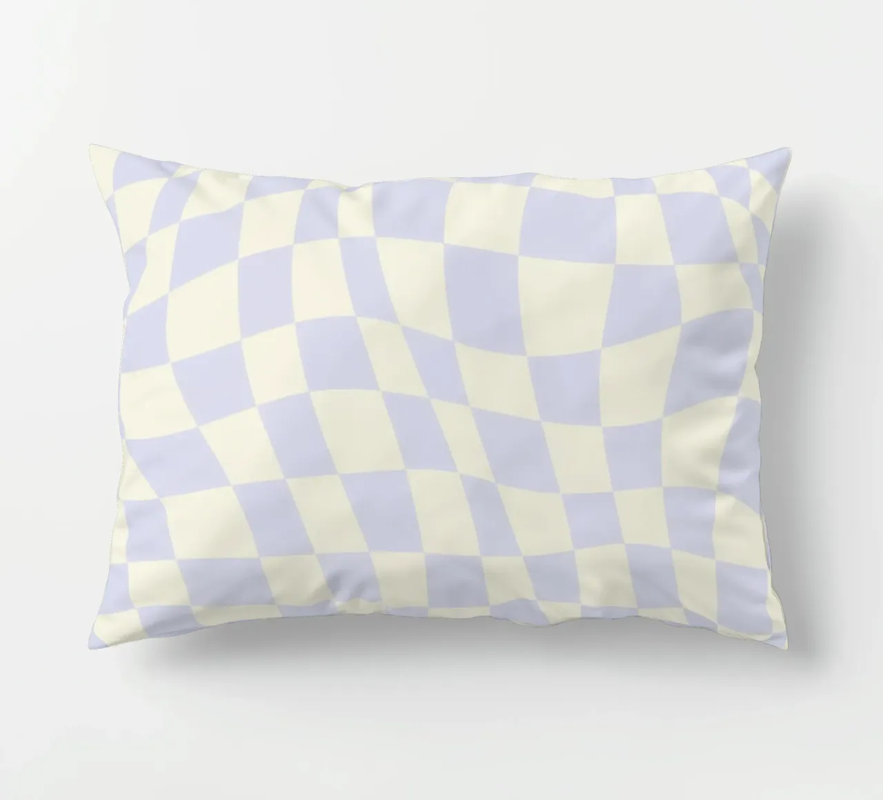 Pastel light purple wavy checker decorative cushion by Little Dean
