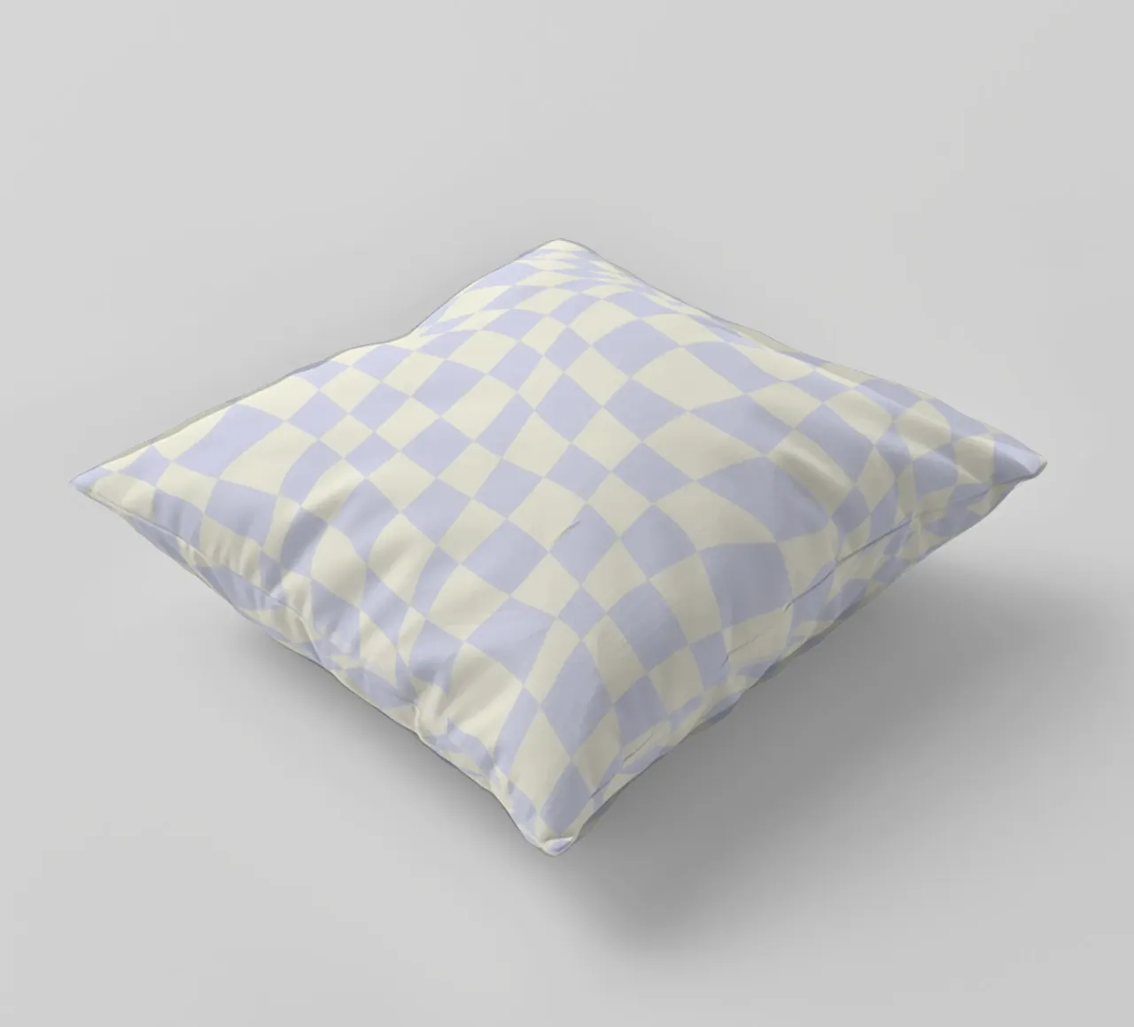 Pastel light purple wavy checker decorative cushion by Little Dean