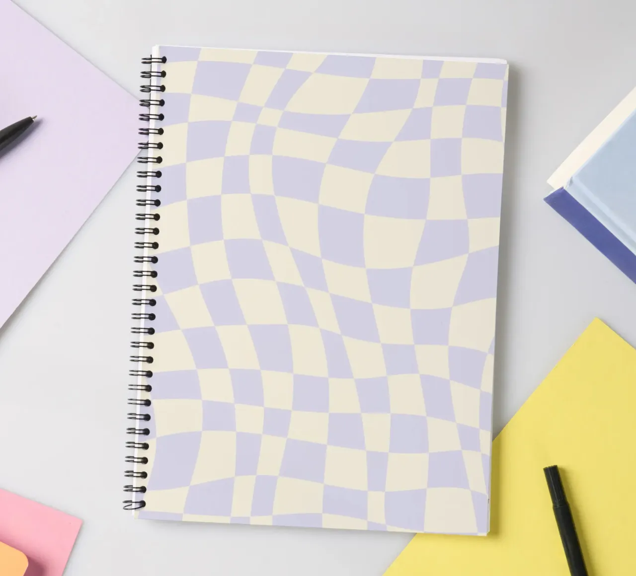 Pastel light purple wavy checker spiral notebook by Little Dean