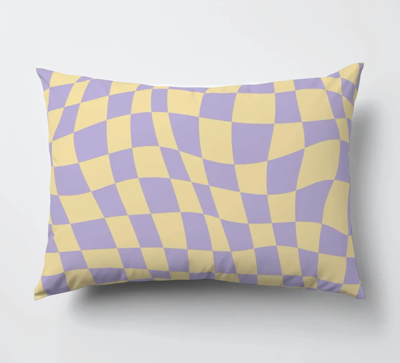 Purple and beige wavy checker decorative cushion by Little Dean