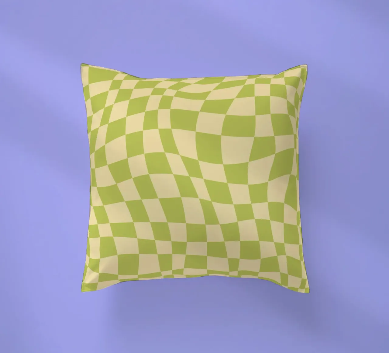 Scacchiera ondulata color chartreuse e beige cuscino da Little Dean