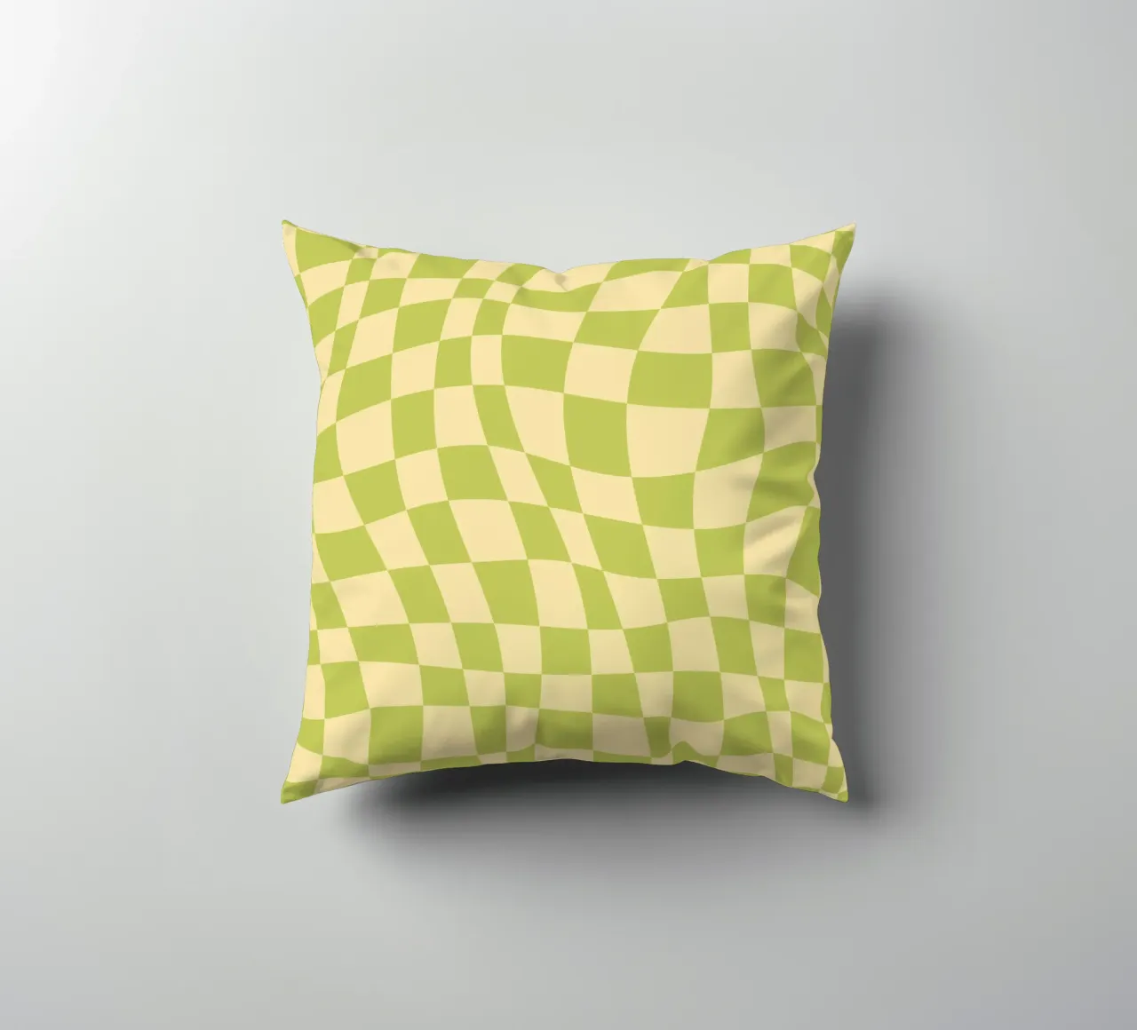 Scacchiera ondulata color chartreuse e beige cuscino da Little Dean