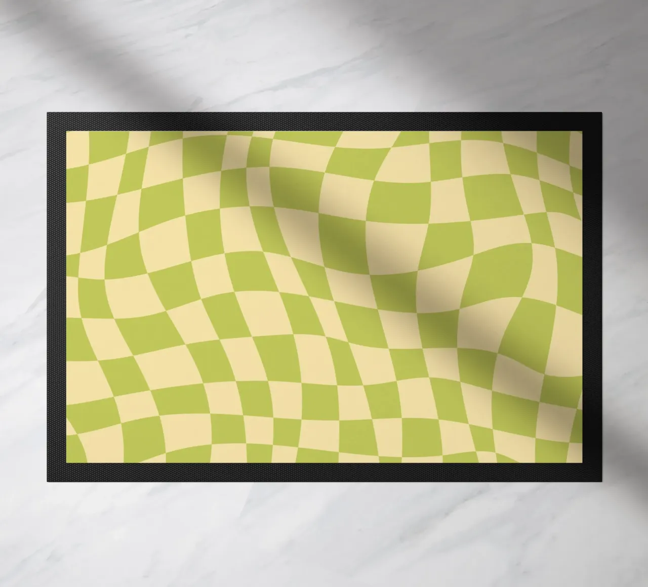 Scacchiera ondulata color chartreuse e beige zerbino da Little Dean