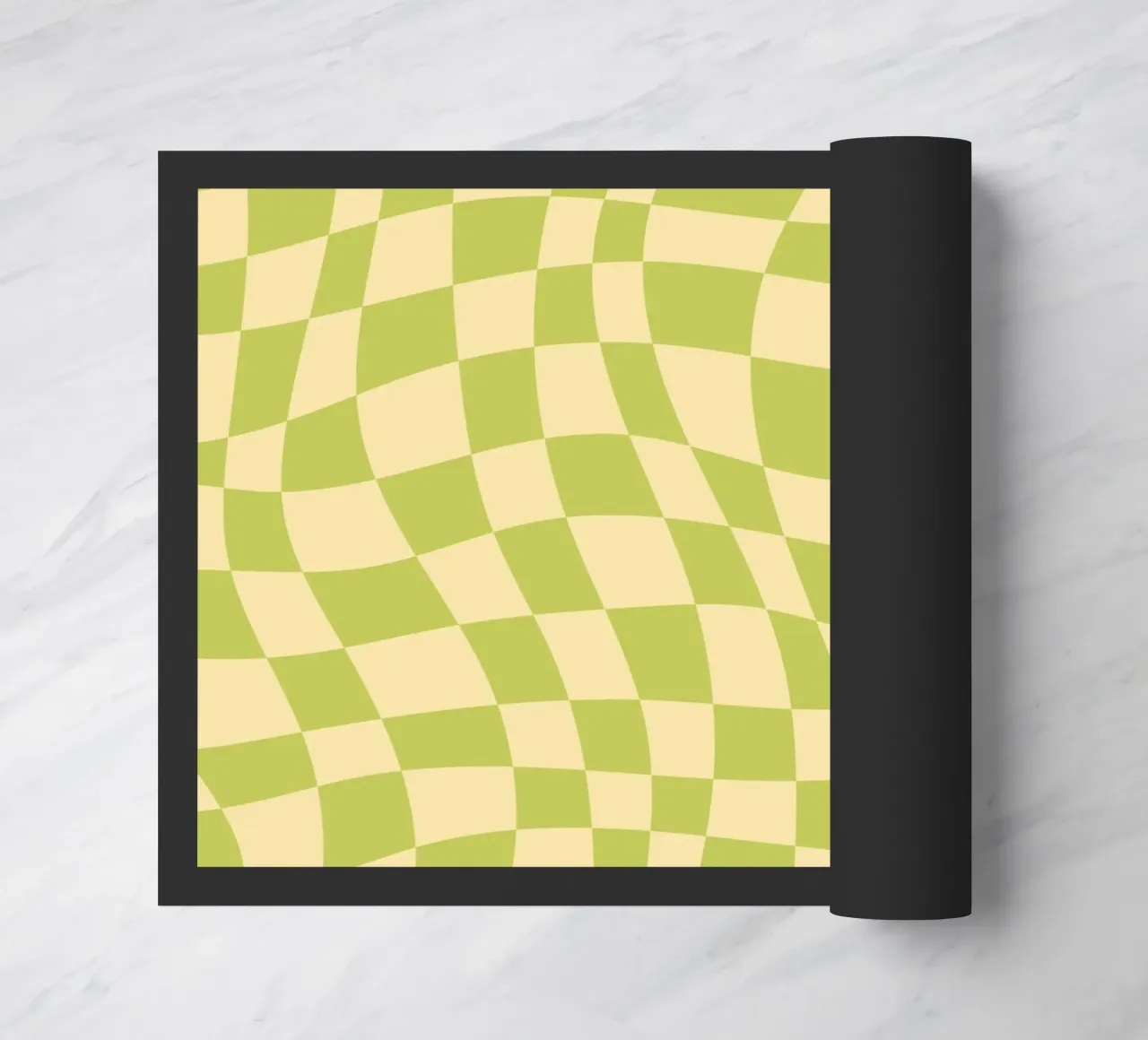 Scacchiera ondulata color chartreuse e beige zerbino da Little Dean