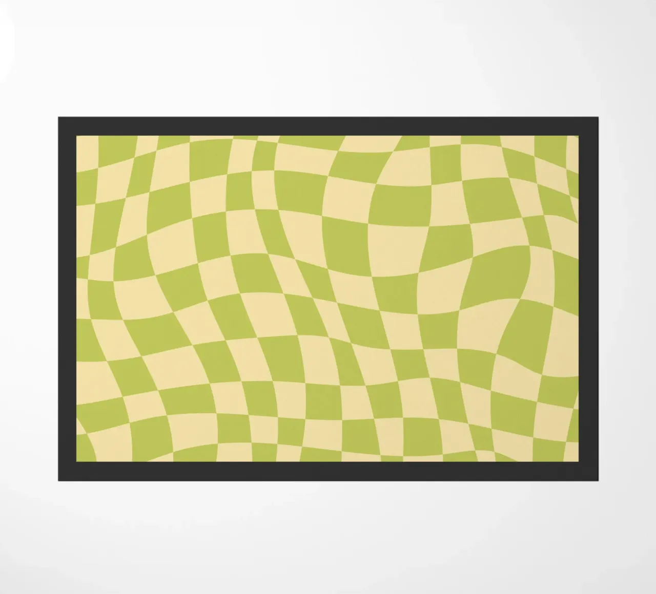 Scacchiera ondulata color chartreuse e beige zerbino da Little Dean