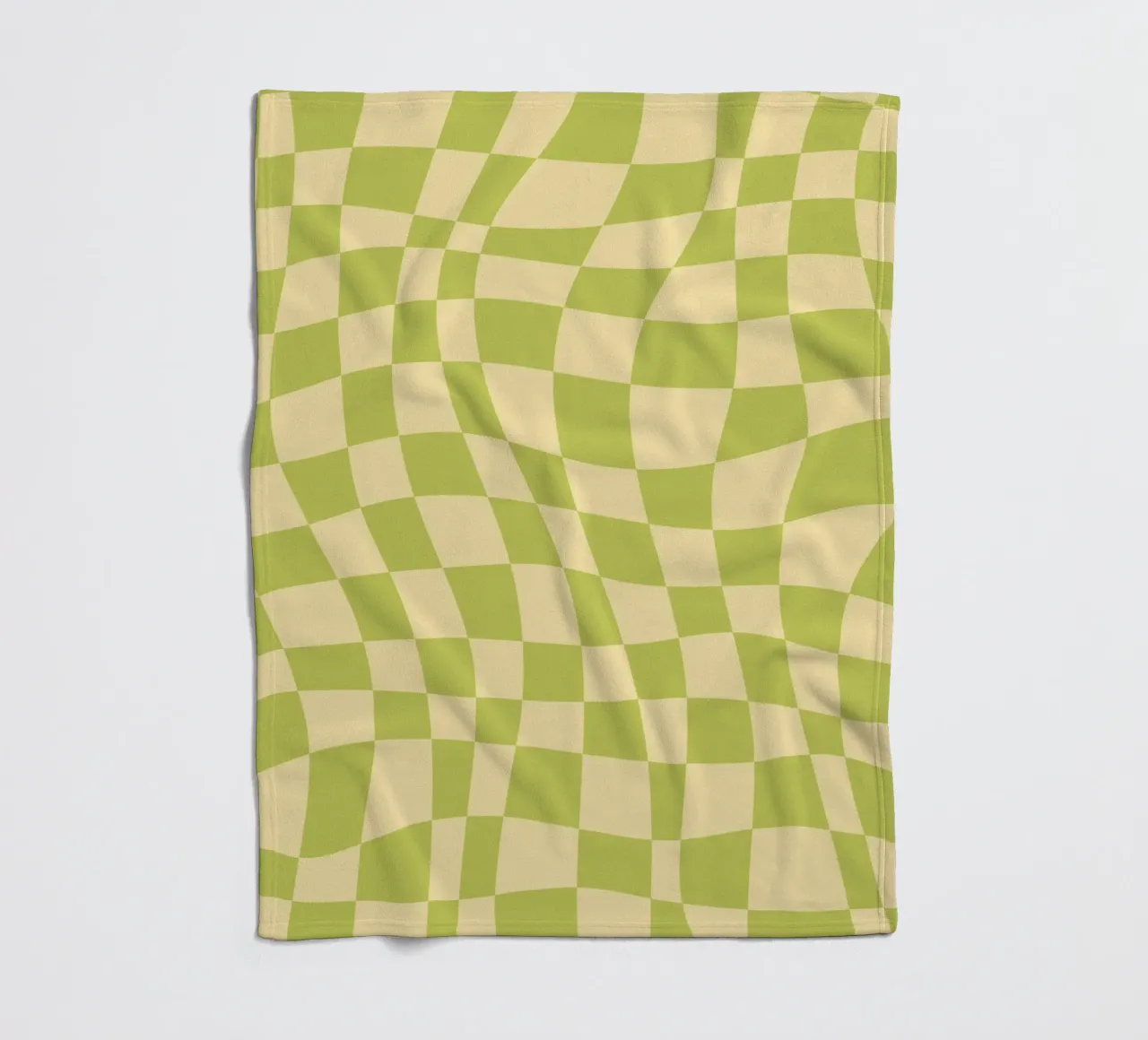 Scacchiera ondulata color chartreuse e beige coperta in pile da Little Dean