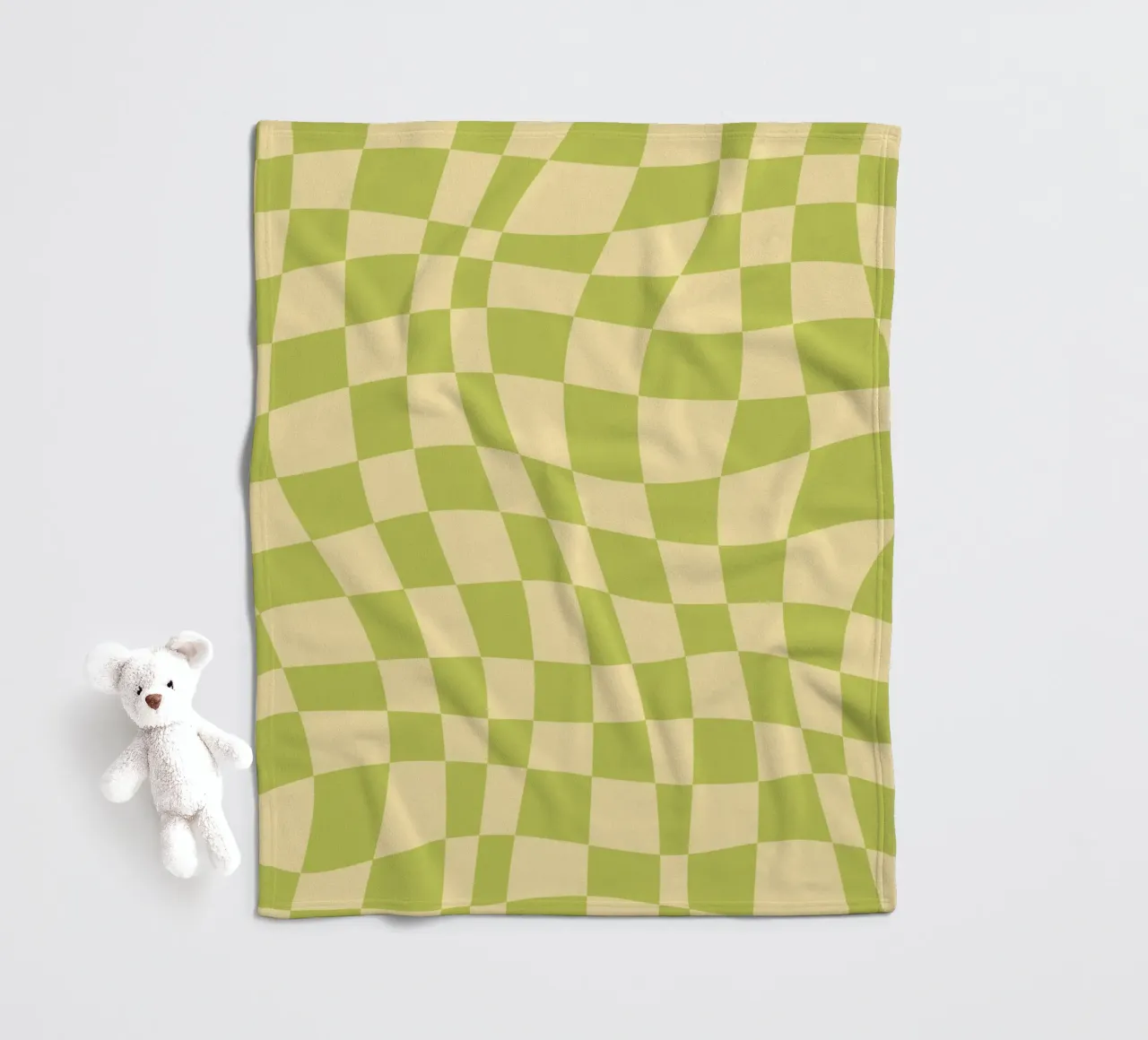 Scacchiera ondulata color chartreuse e beige coperta in pile da Little Dean