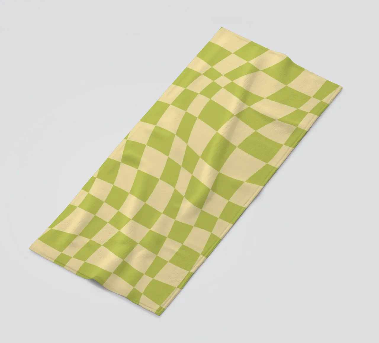 Scacchiera ondulata color chartreuse e beige telo mare da Little Dean