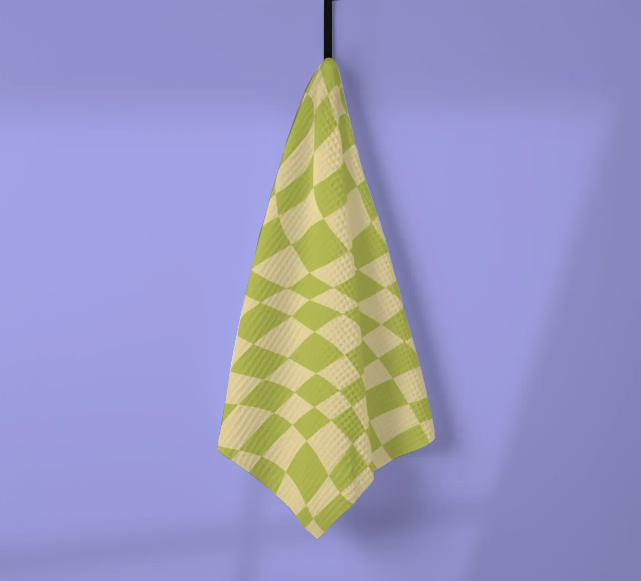 Scacchiera ondulata color chartreuse e beige canovaccio da cucina da Little Dean