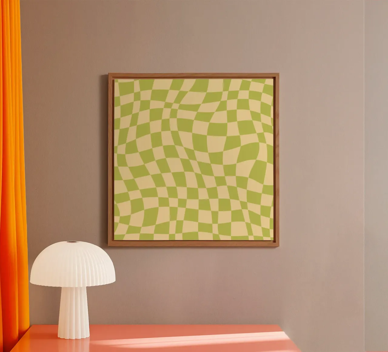 Scacchiera ondulata color chartreuse e beige alluminio dibond da Little Dean