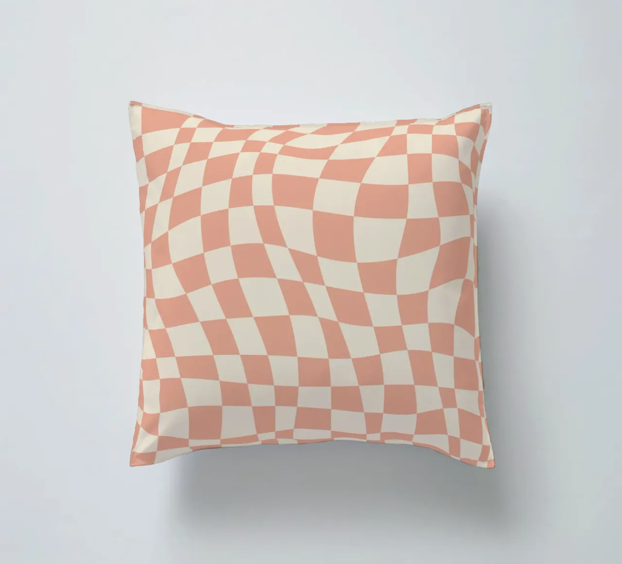 Coral red and beige wavy pattern decorative cushion by Little Dean