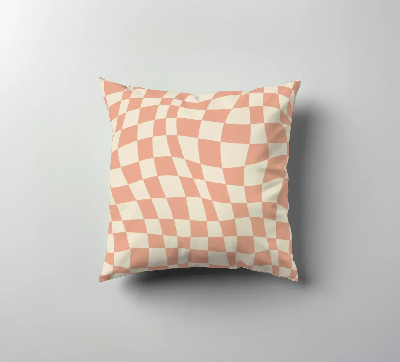 Coral red and beige wavy pattern decorative cushion by Little Dean