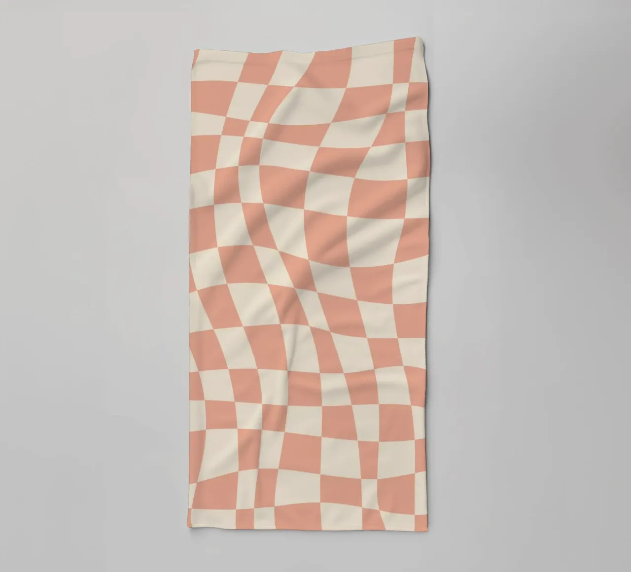Coral red and beige wavy pattern towel by Little Dean