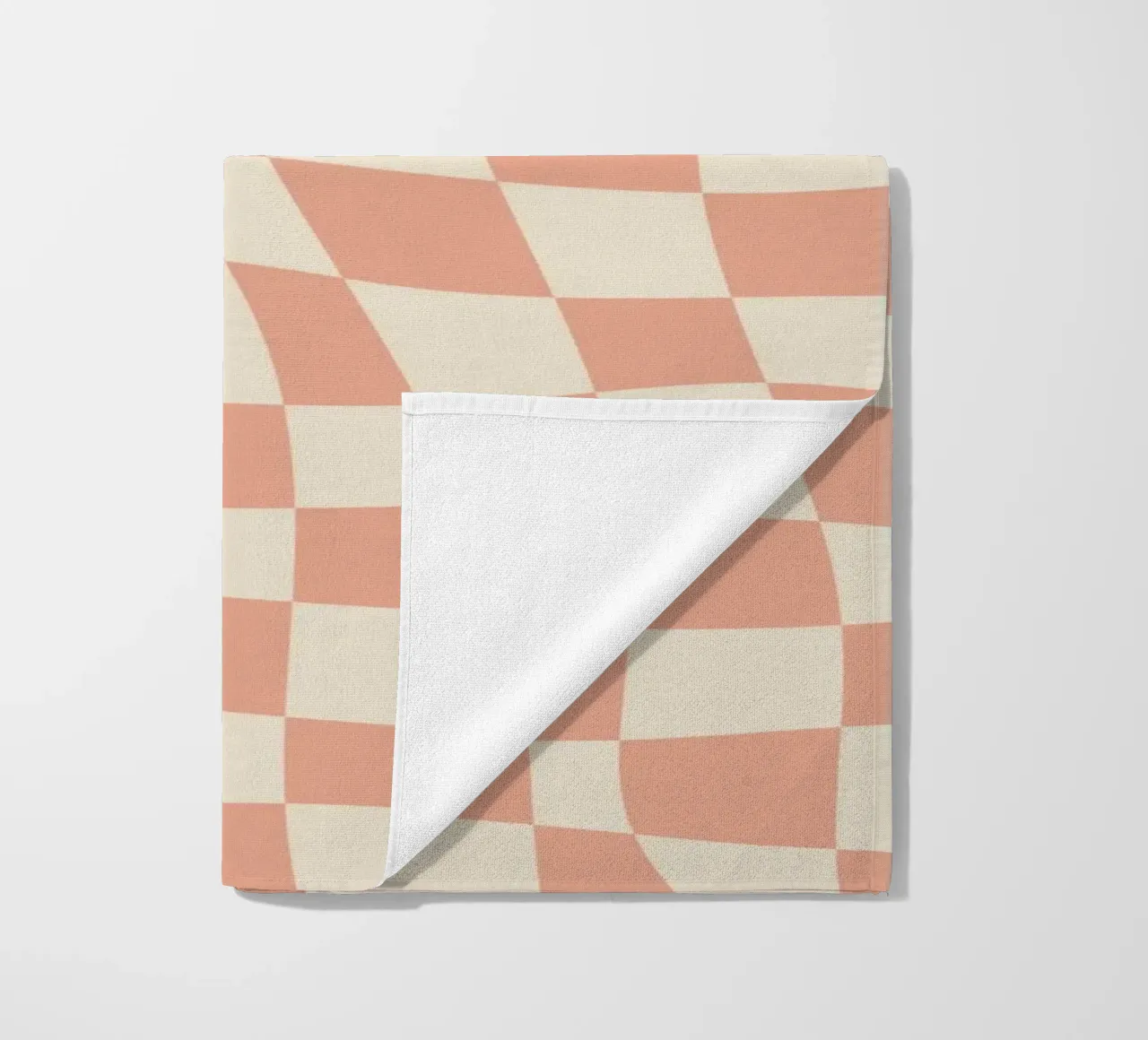 Coral red and beige wavy pattern beach towel by Little Dean