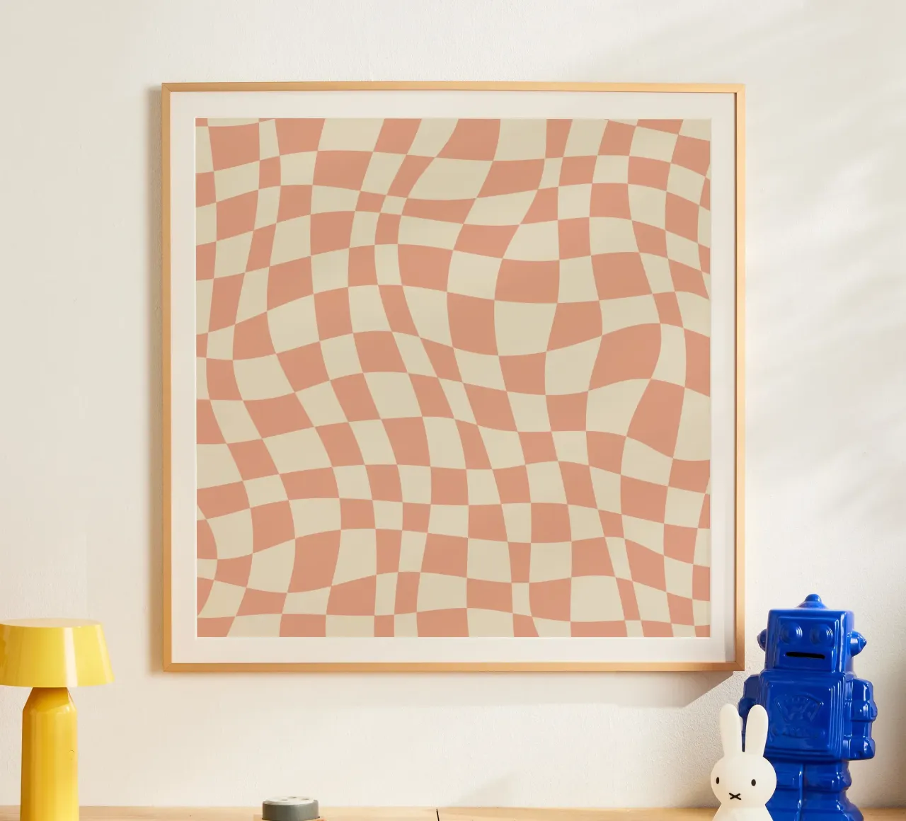 Coral red and beige wavy pattern hahnemühle by Little Dean