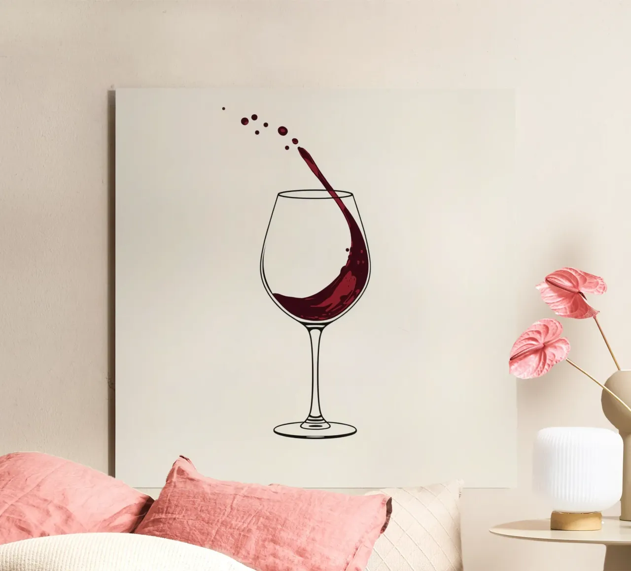 Red wine being poured into a glass with splashes captured alu-dibond by DesignDoodle