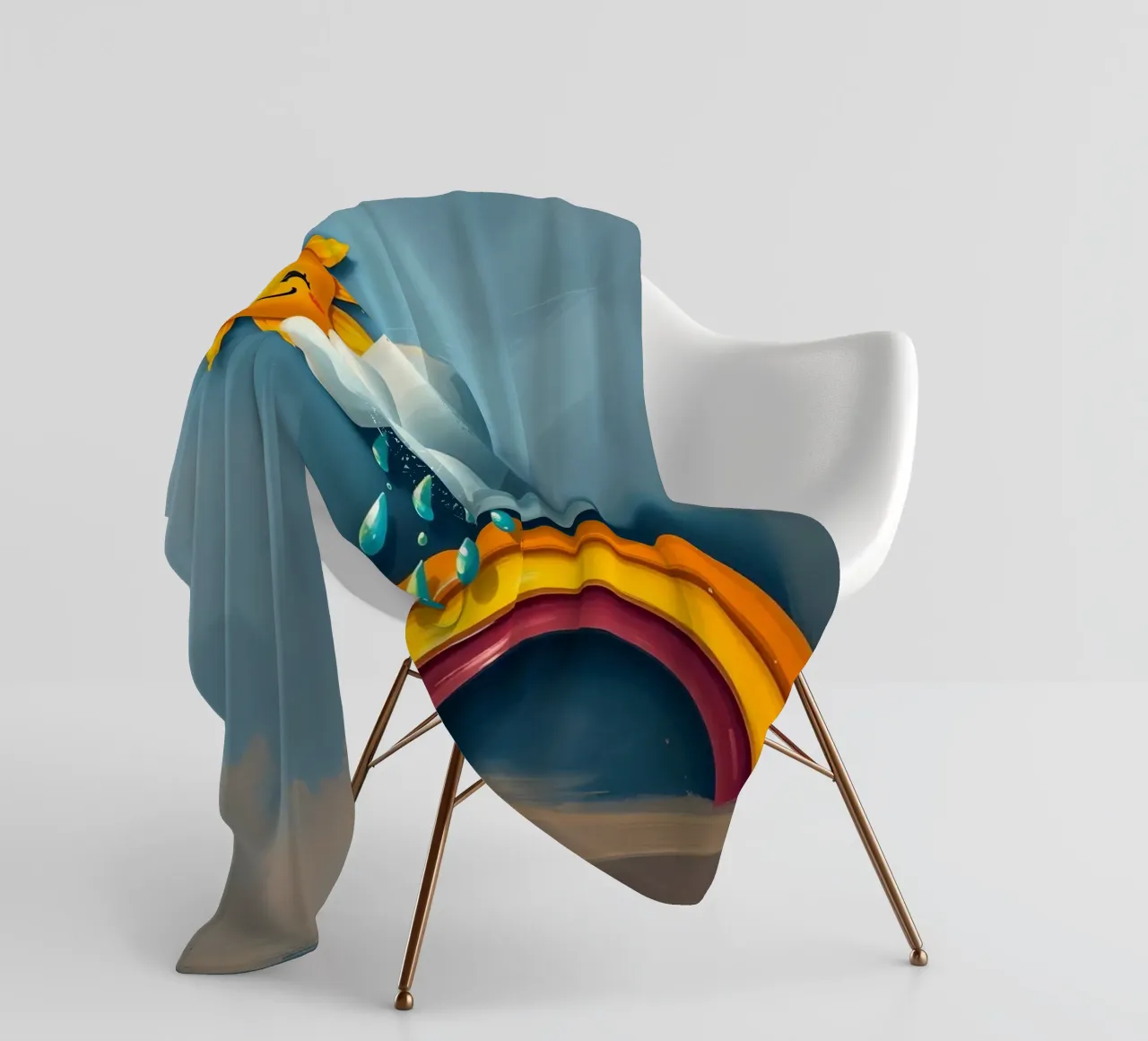 Whimsical sun character peeking out from behind a cloud fleece blanket by DesignDoodle