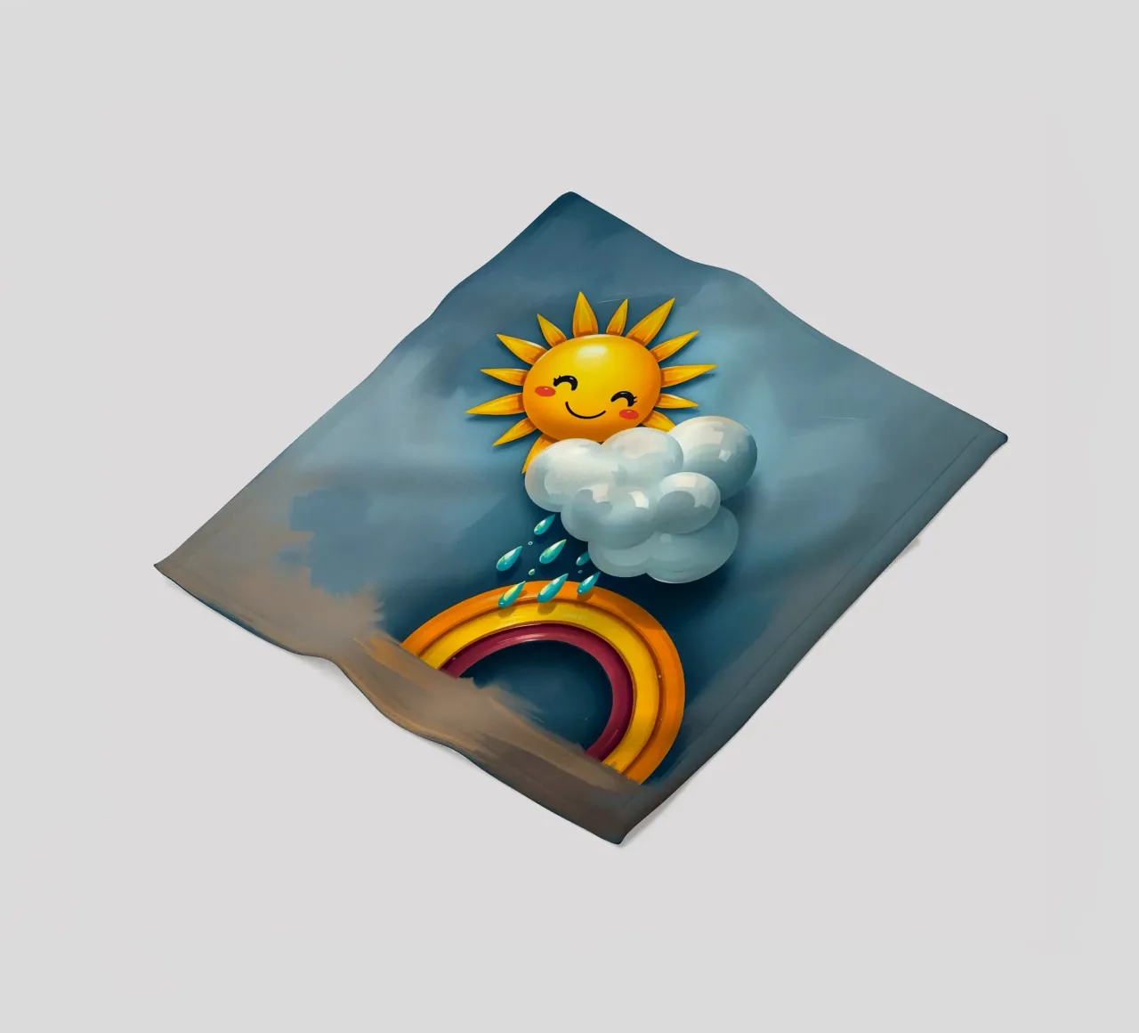 Whimsical sun character peeking out from behind a cloud fleece blanket by DesignDoodle