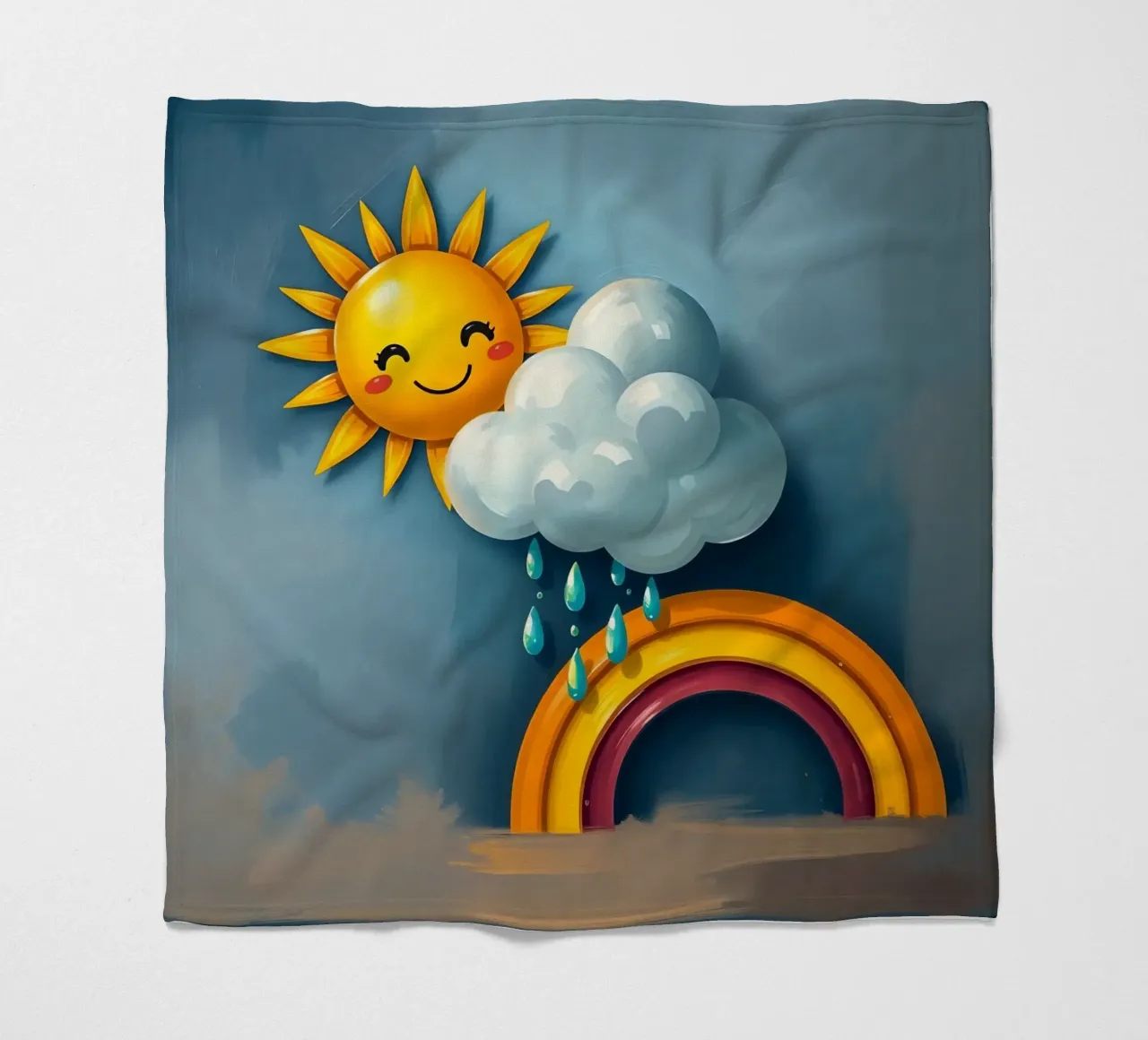 Whimsical sun character peeking out from behind a cloud fleece blanket by DesignDoodle