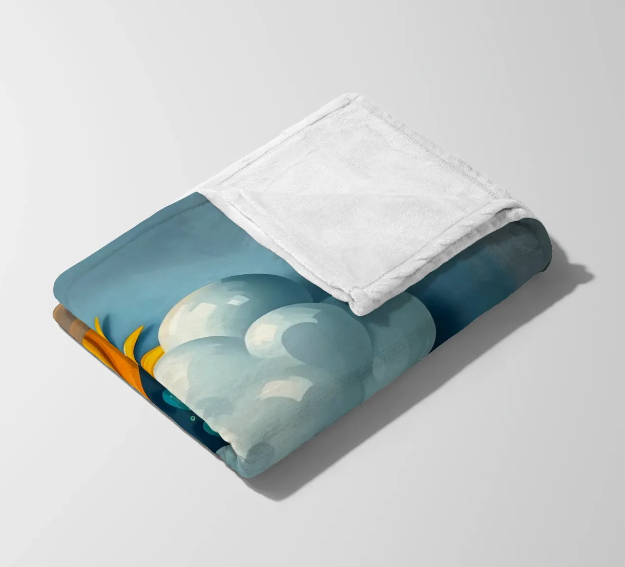 Whimsical sun character peeking out from behind a cloud fleece blanket by DesignDoodle