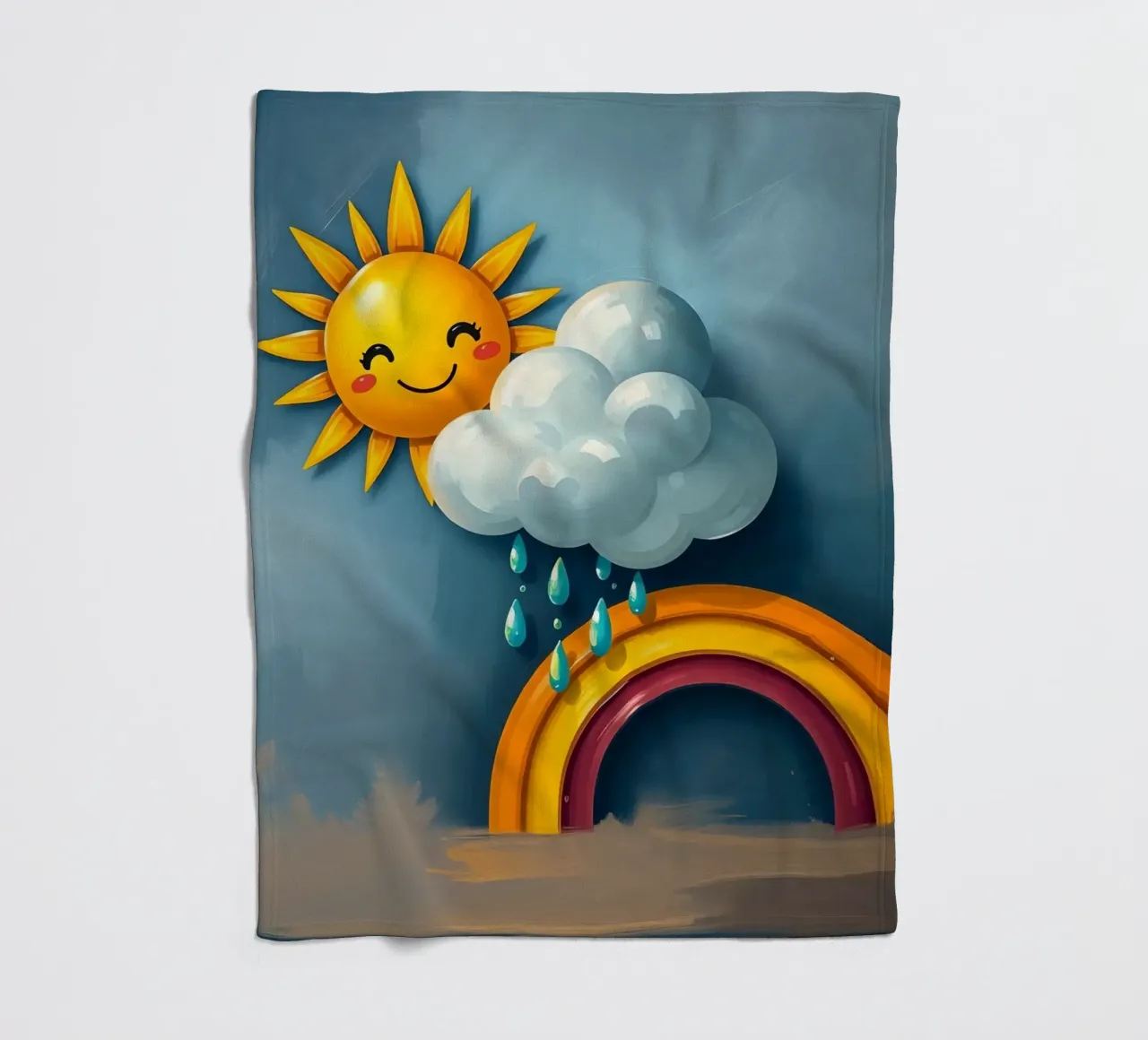 Whimsical sun character peeking out from behind a cloud fleece blanket by DesignDoodle