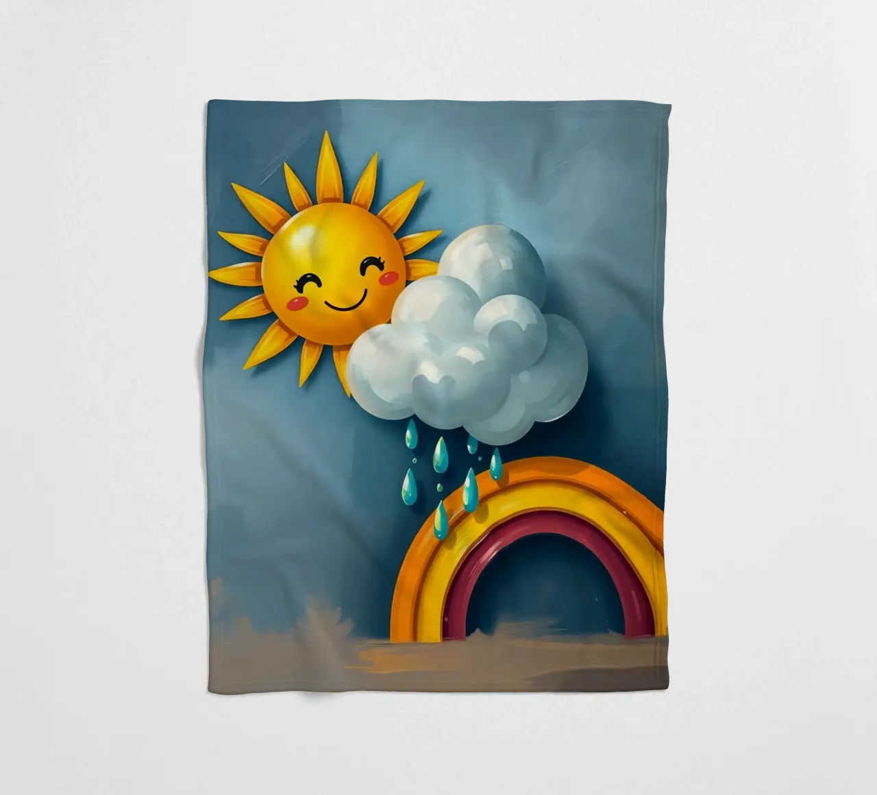 Whimsical sun character peeking out from behind a cloud fleece blanket by DesignDoodle
